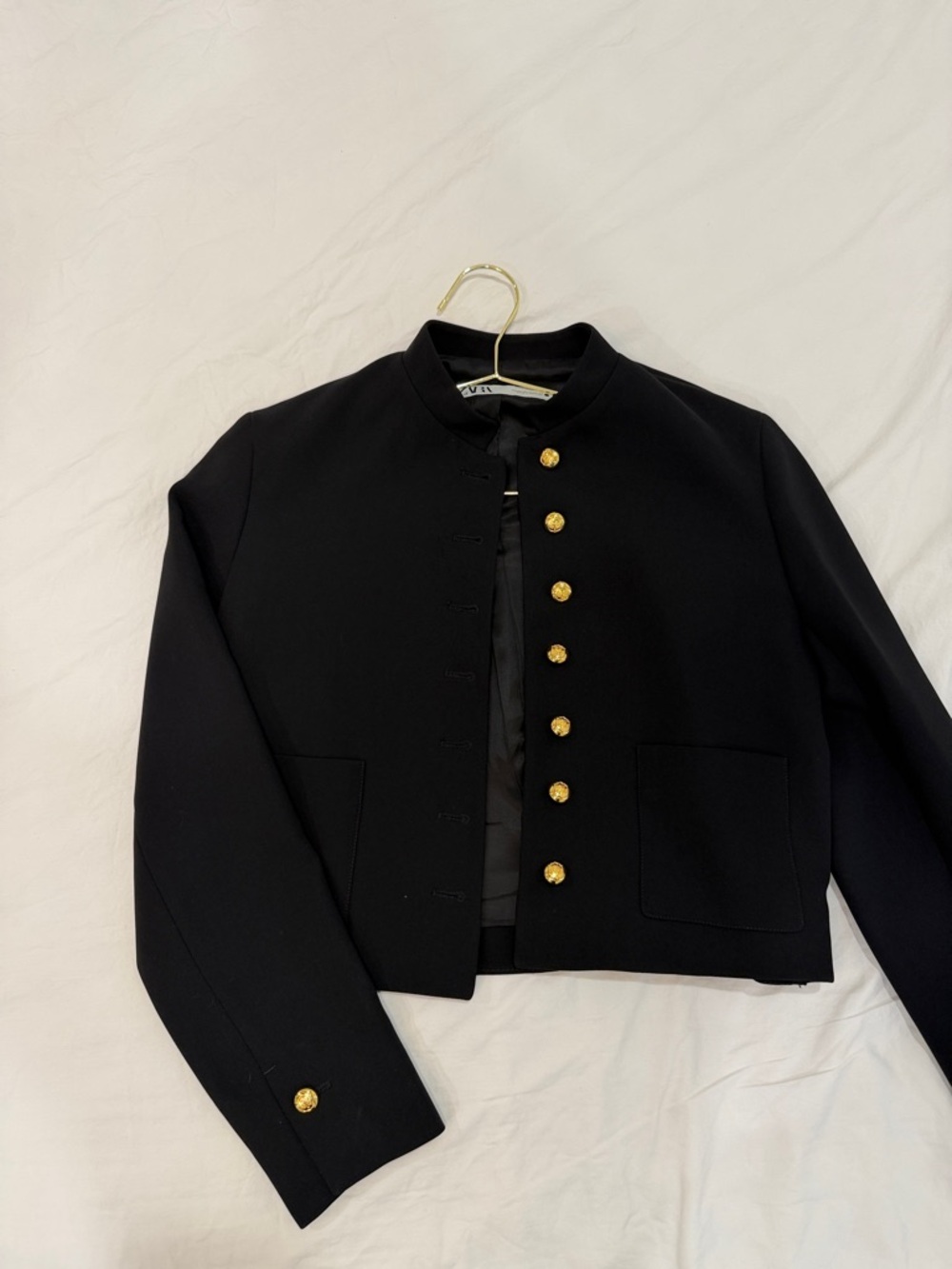 Zara Black Cropped Jacket with Gold Buttons
